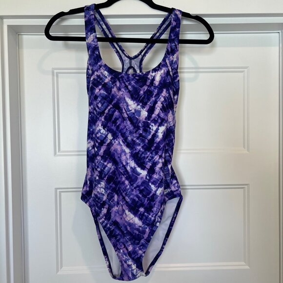NWOT Speedo Women Size 12 Purple/White Tie Dye One Piece Swimsuit - Picture 2 of 11